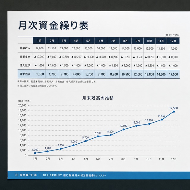 納品物サンプル: 月次資金繰り表