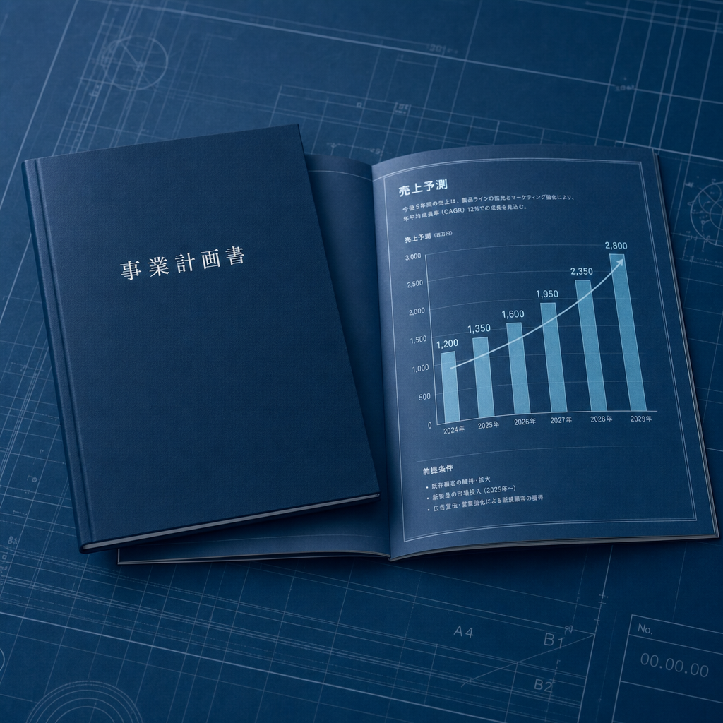 銀行融資用AI経営計画書の完成サンプル（事業計画書・資金繰り表・売上予測）